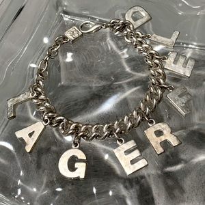 Vintage RARE Mid 90s LAGERFELD Logo Chunky Charm Bracelet with Signature Clasp